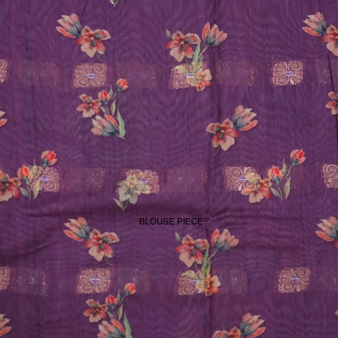 Hirakshi Silk in Mauve - Plum base with floral prints