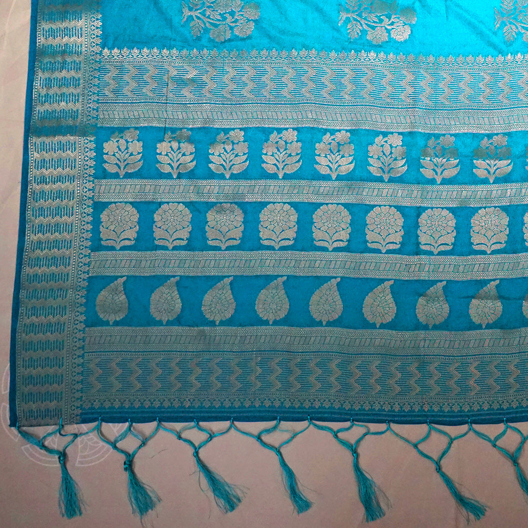 Neera Silk Saree in Vibrant Turquoise Blue with Floral works