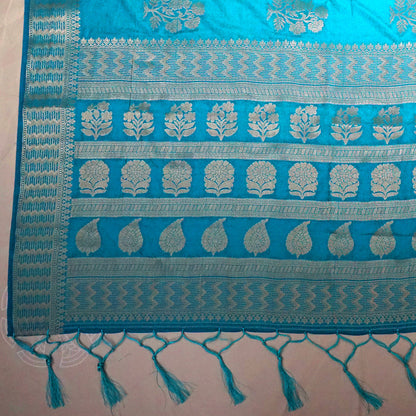 Neera Silk Saree in Vibrant Turquoise Blue with Floral works