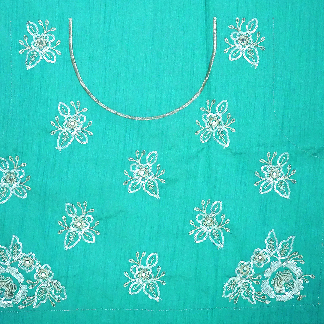 PASTEL WHISPERS - Aqua Blue Designer Chiffon Saree with Floral Buttas and Silver Zari works