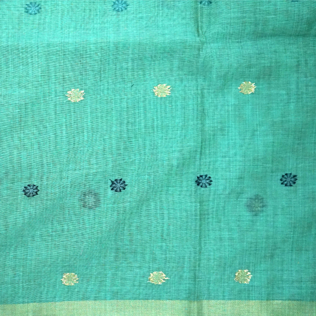 Resham Tussar in aqua blue linen-cotton base