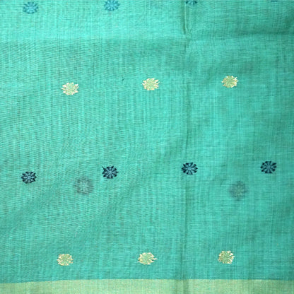 Resham Tussar in aqua blue linen-cotton base