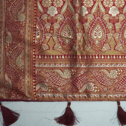 Madhur Bela Muted olive green shade with an elegant golden sheen