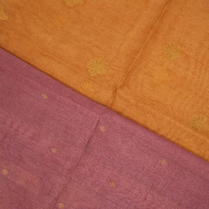 Golden Amber Ambari Silk Saree with Dusky Mauve border and Zari works.