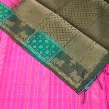 Pink Gokul Tussar with green border