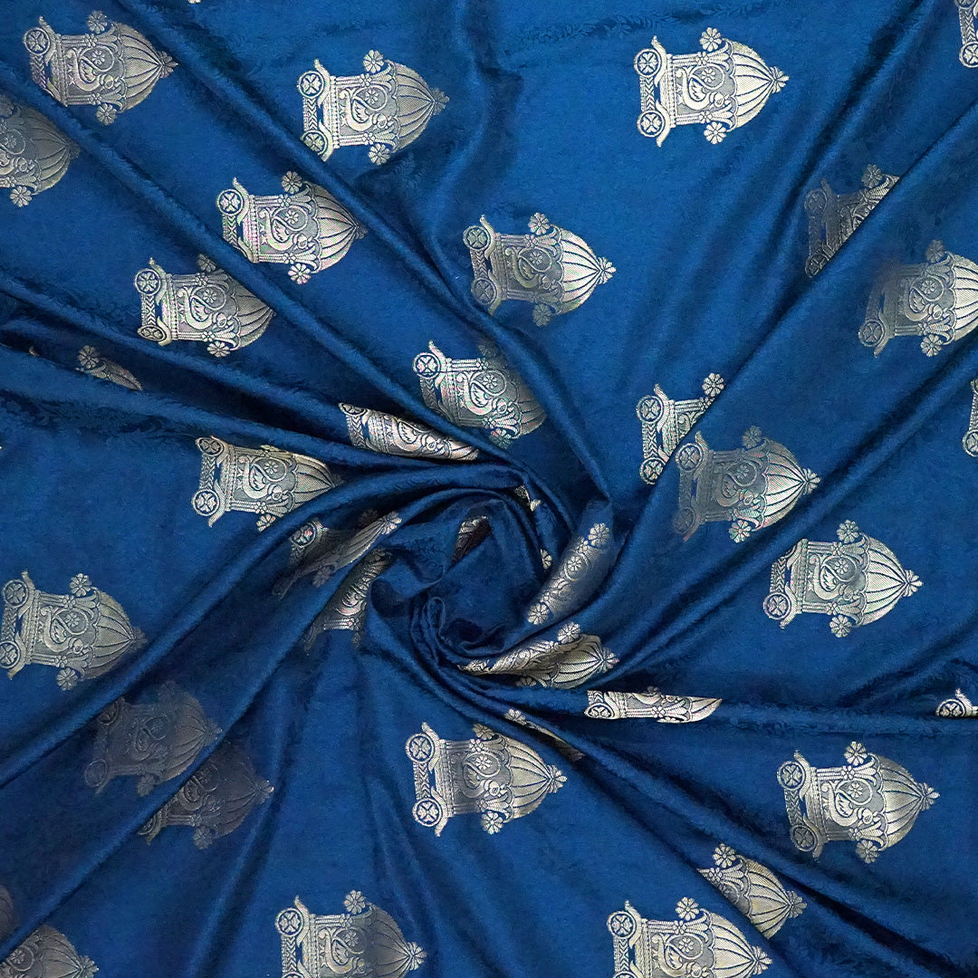 Royal Ratha Banarasi Silk in rich royal blue shade, beautifully complemented with silver zari motifs