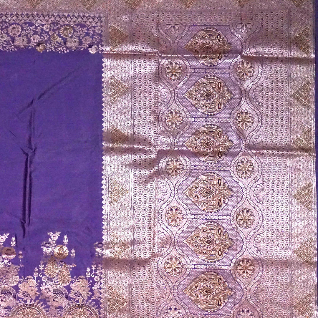 Deep Purple Madhur Sangam Silk Saree with Gold Zari