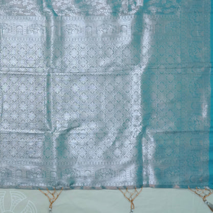 Thara Silk in Turquoise Blue Base with Floral works