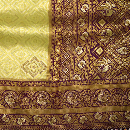 Pista Green Raj Virasat Silk Saree with Gold zari works