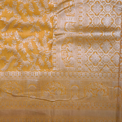 Thara Silk in Rich Mustard Yellow Base with Floral works