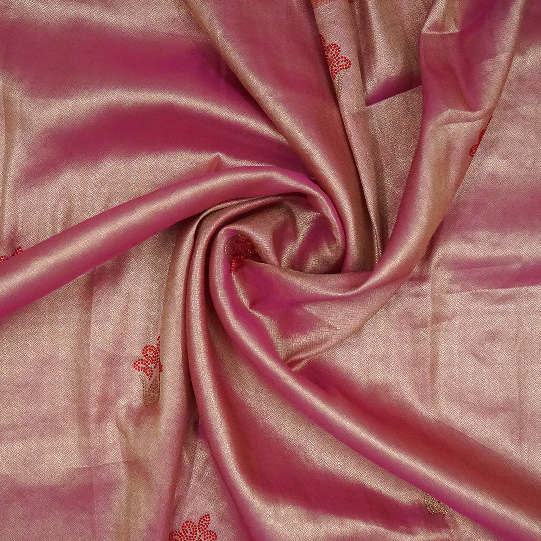 Silk Tulasi in Peach - Pink Base with Vibrant Red border