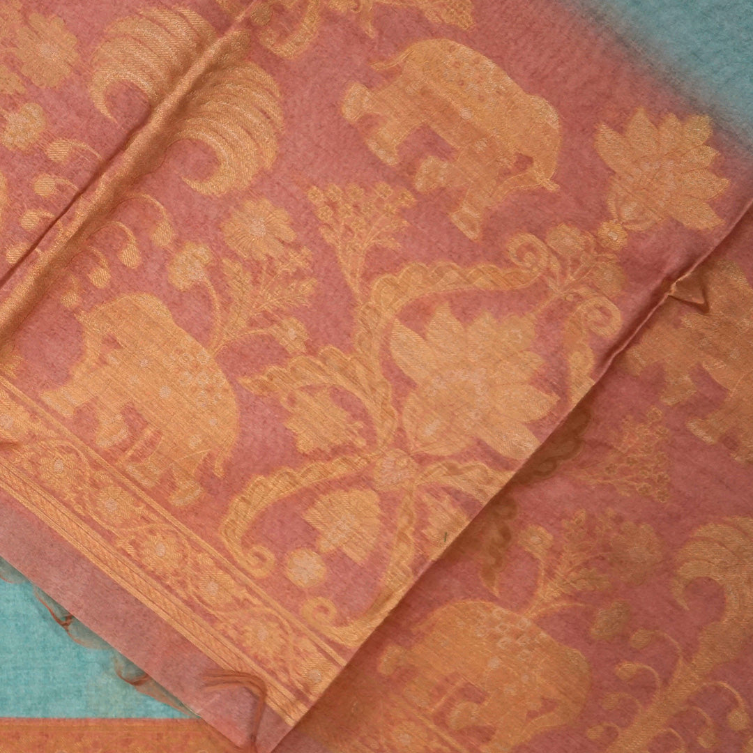 Aqua Blue Ambari Tussar with Rust border