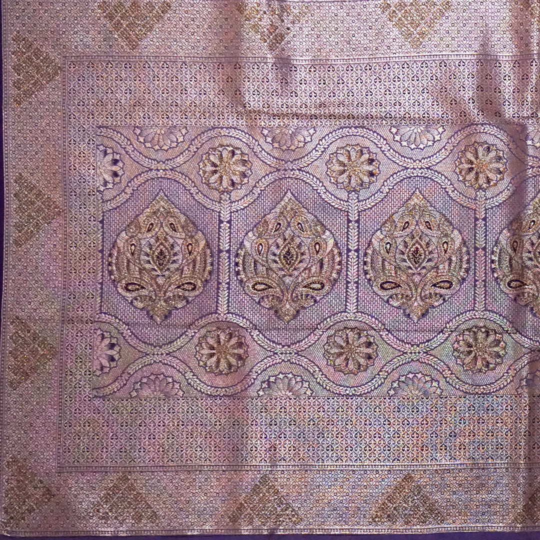 Deep Purple Madhur Sangam Silk Saree with Gold Zari