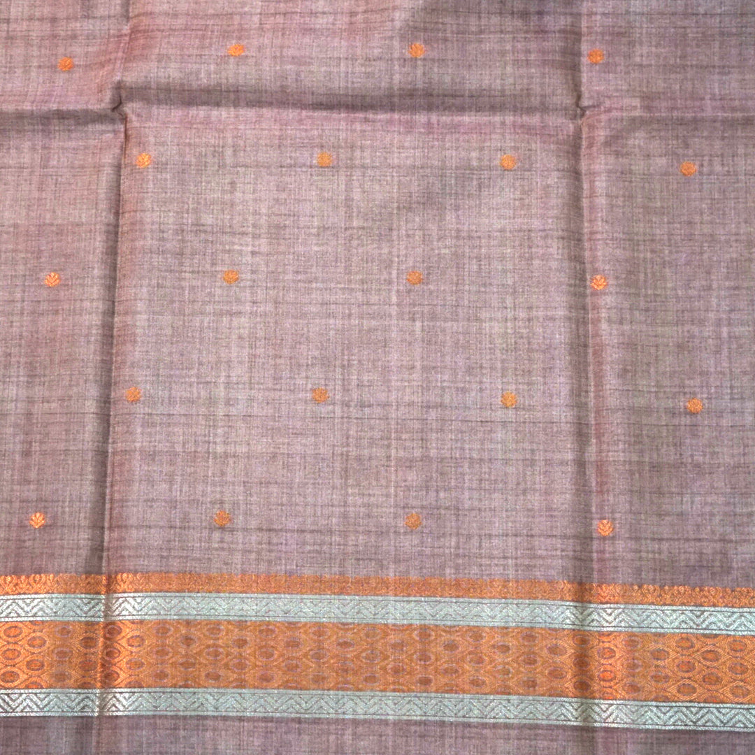 Olive green Palayam Silk Tussar with Copper and Mauve border