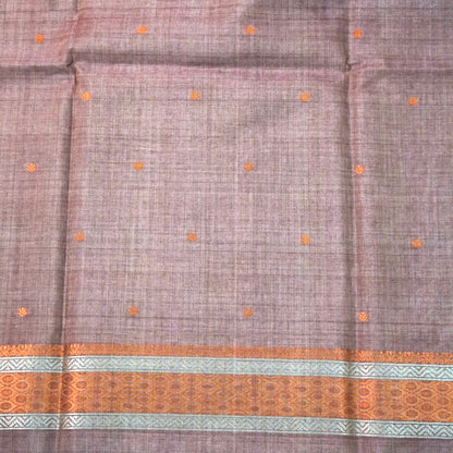 Olive green Palayam Silk Tussar with Copper and Mauve border