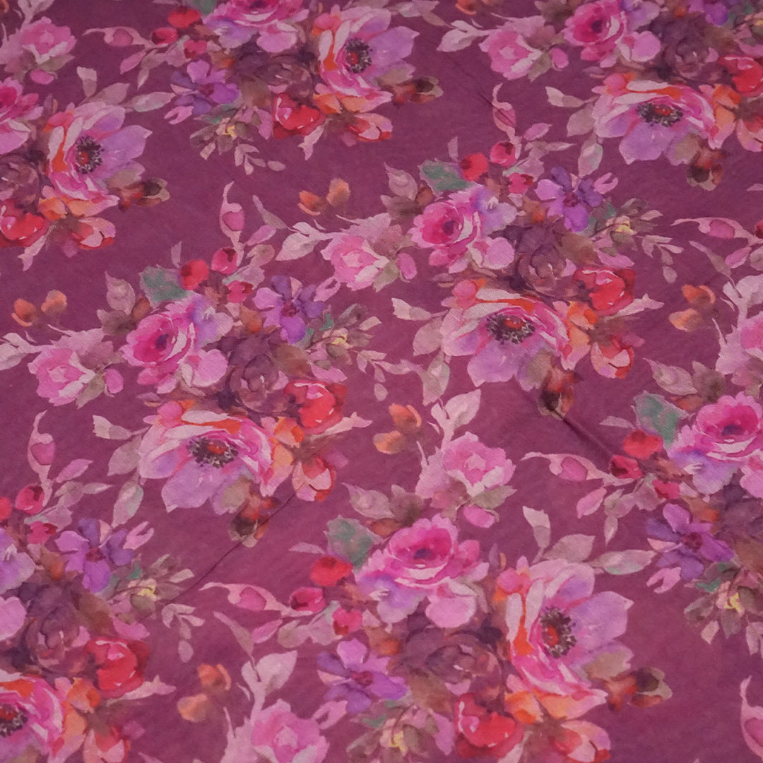 Chaithra Weave in Rich Mauve Plum base with floral prints