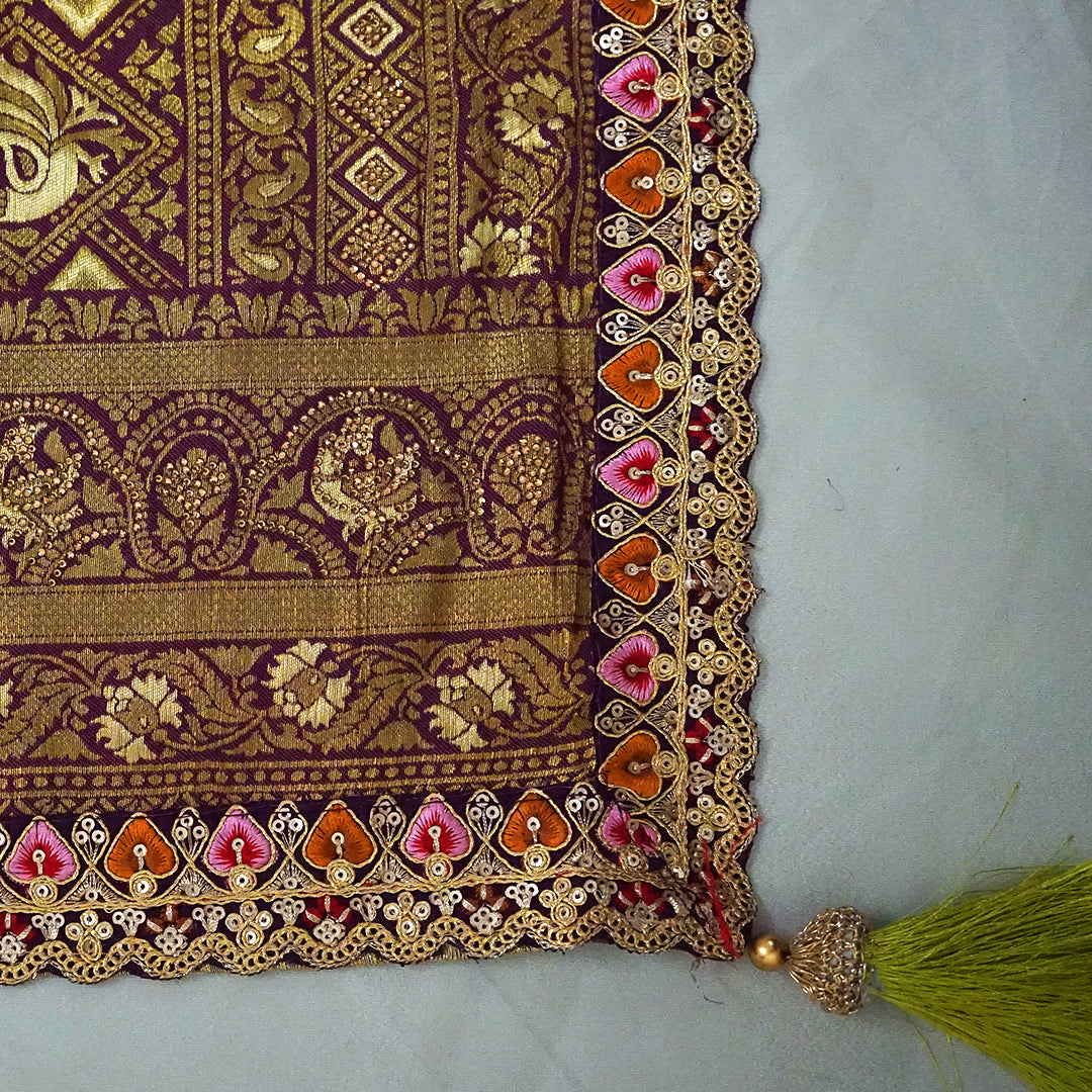 Pista Green Raj Virasat Silk Saree with Gold zari works