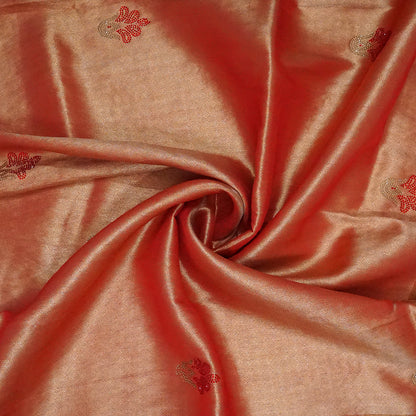 Silk Tulasi in Peach - Gold base with Rich Maroon border