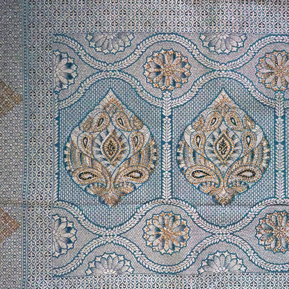 Teal Madhur Sangam silk saree with Gold Zari