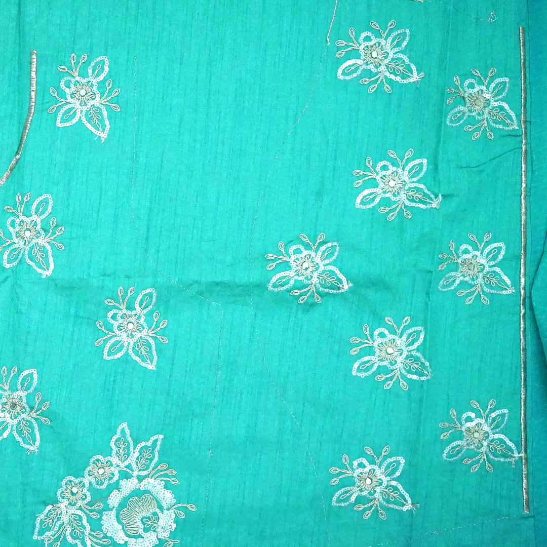 PASTEL WHISPERS - Aqua Blue Designer Chiffon Saree with Floral Buttas and Silver Zari works