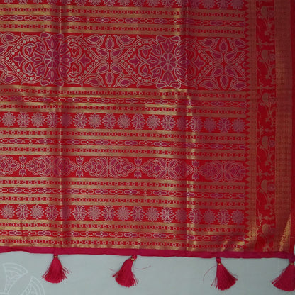 Crimson Red Stravi Silk with lavender - pink pallu and Gold Zari