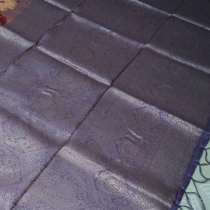 Silk Satin Soft lavender-grey shade with a floral pattern in hues of cream, beige, and deep mauve.