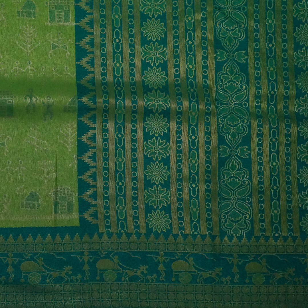 Green Stravi Silk with Golden Zari