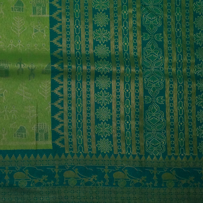 Green Stravi Silk with Golden Zari