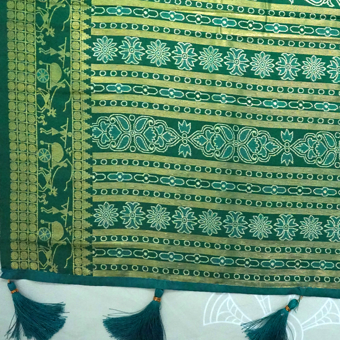 Emerald Green Stravi Silk with Golden Zari