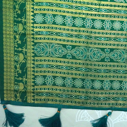 Emerald Green Stravi Silk with Golden Zari