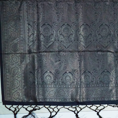 Silk Satin Deep olive green shade with a subtle metallic sheen with black tassel edges