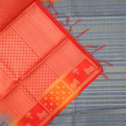 Subtle Grey Gokul Tussar with Red and Orange border.