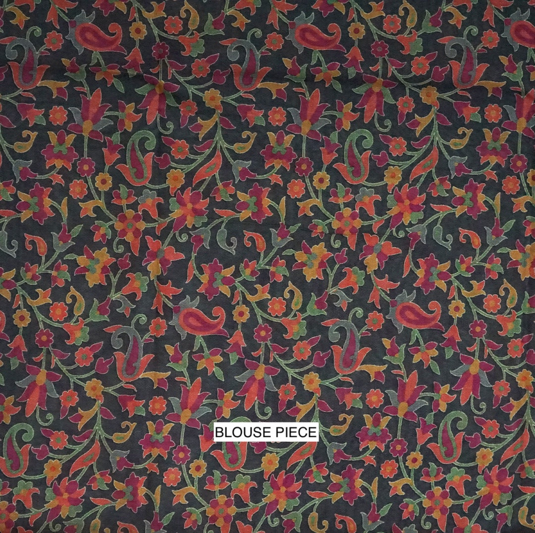 Kavya Loom in Charcoal - Grey Base with Kalamkari style prints