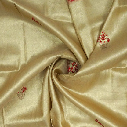 Silk Tulasi in Golden Beige Base with a Vibrant Pink border