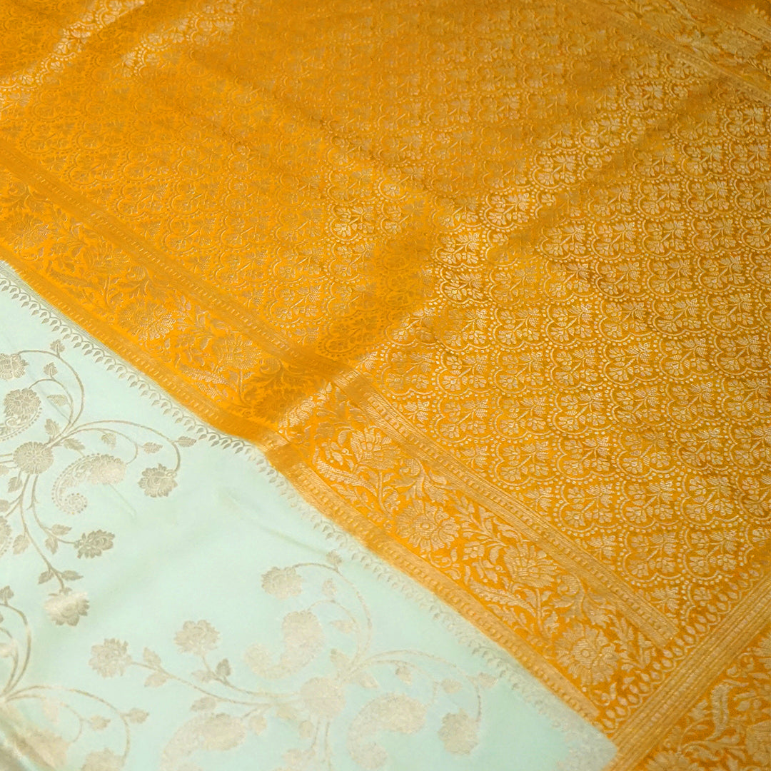 Ivory - Mustard Mahalakshmi Viscose silk saree with Floral and Zari works