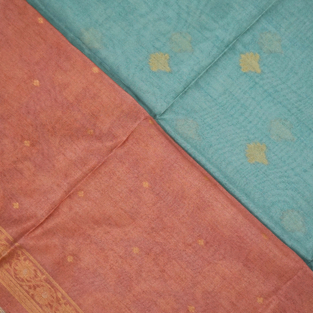 Aqua Blue Ambari Tussar with Rust border