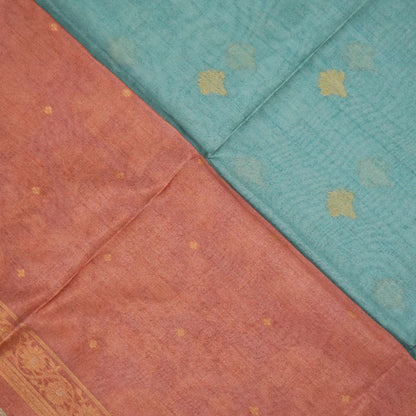 Aqua Blue Ambari Tussar with Rust border