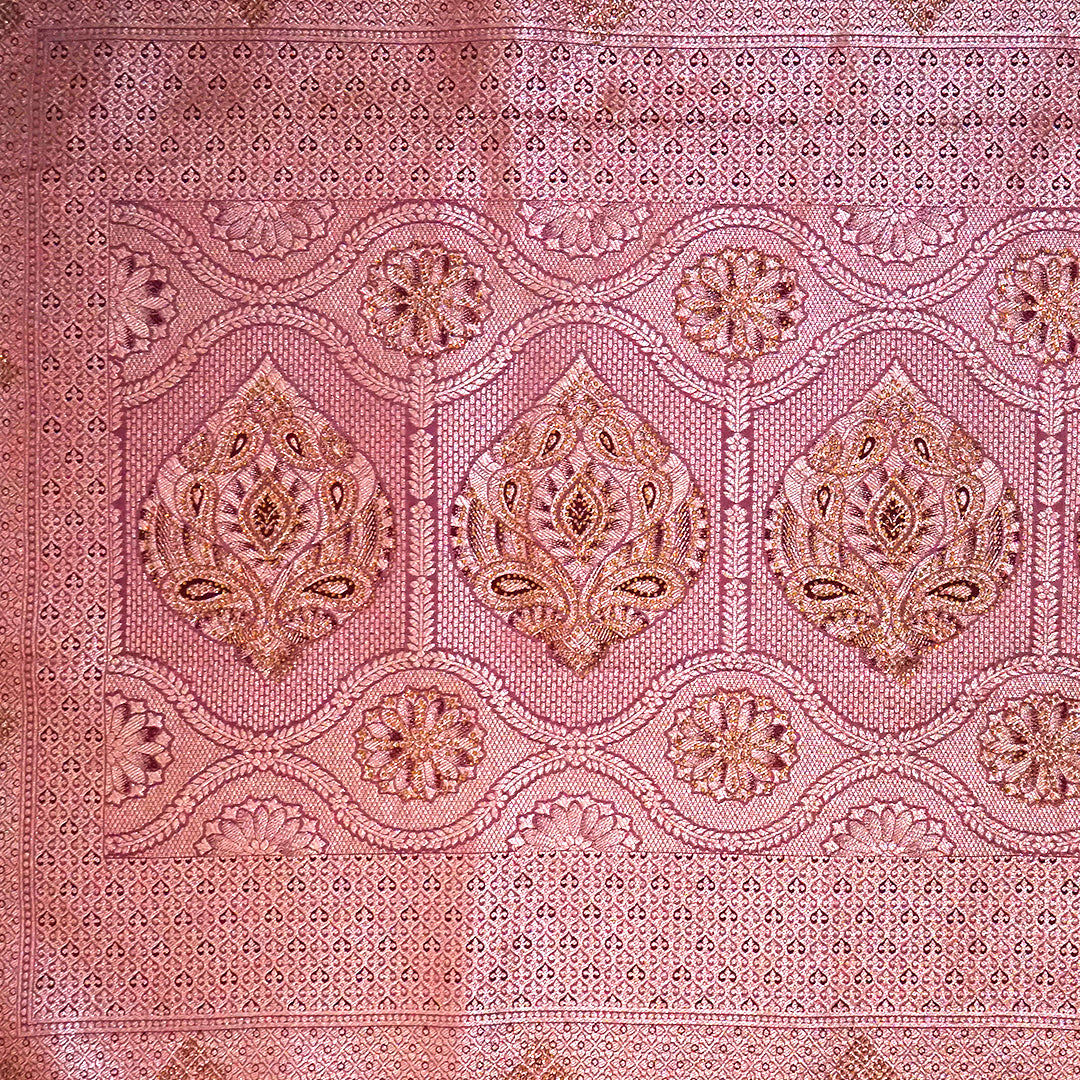 Deep Wine Madhur Sangam Silk saree with Gold and Copper Zari