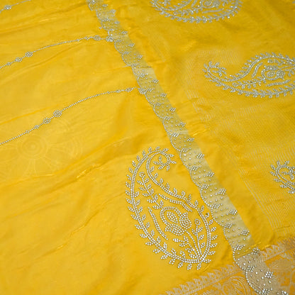 Ratnalekha Silk saree in rich golden yellow base highlighted with intricate silver zari embroidery