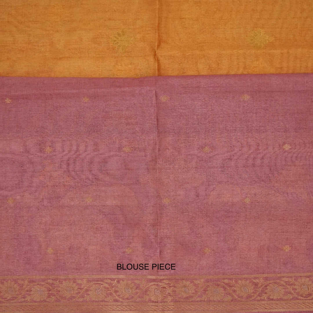 Golden Amber Ambari Silk Saree with Dusky Mauve border and Zari works.