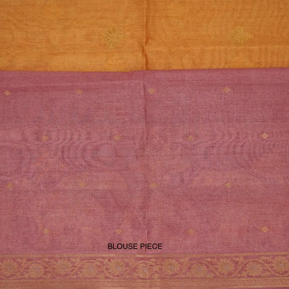 Golden Amber Ambari Silk Saree with Dusky Mauve border and Zari works.