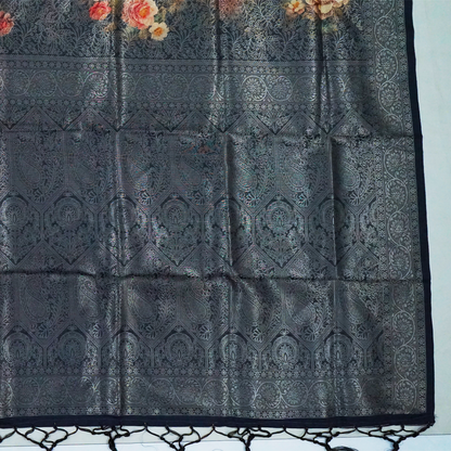 Silk Satin Deep olive green shade with a subtle metallic sheen with black tassel edges