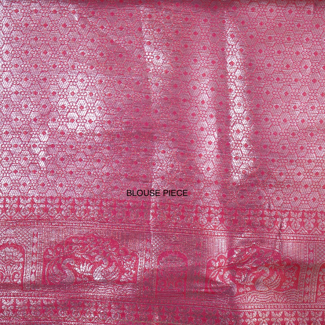 Thara Silk in Vibrant Magenta - Pink base with Floral works