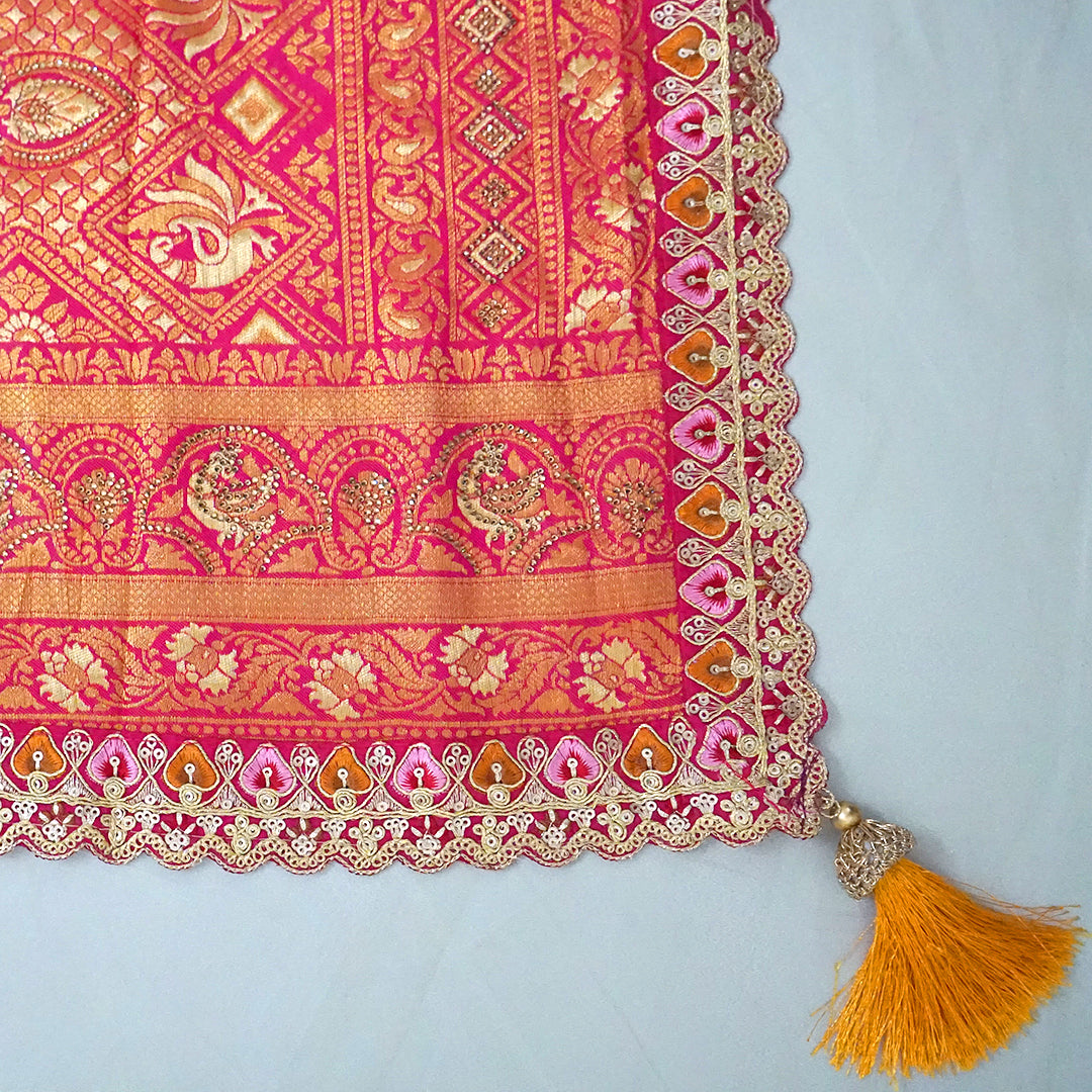 Royal magenta - Gold Raj Virasat silk saree with floral motifs and zari works