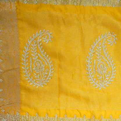 Ratnalekha Silk saree in rich golden yellow base highlighted with intricate silver zari embroidery