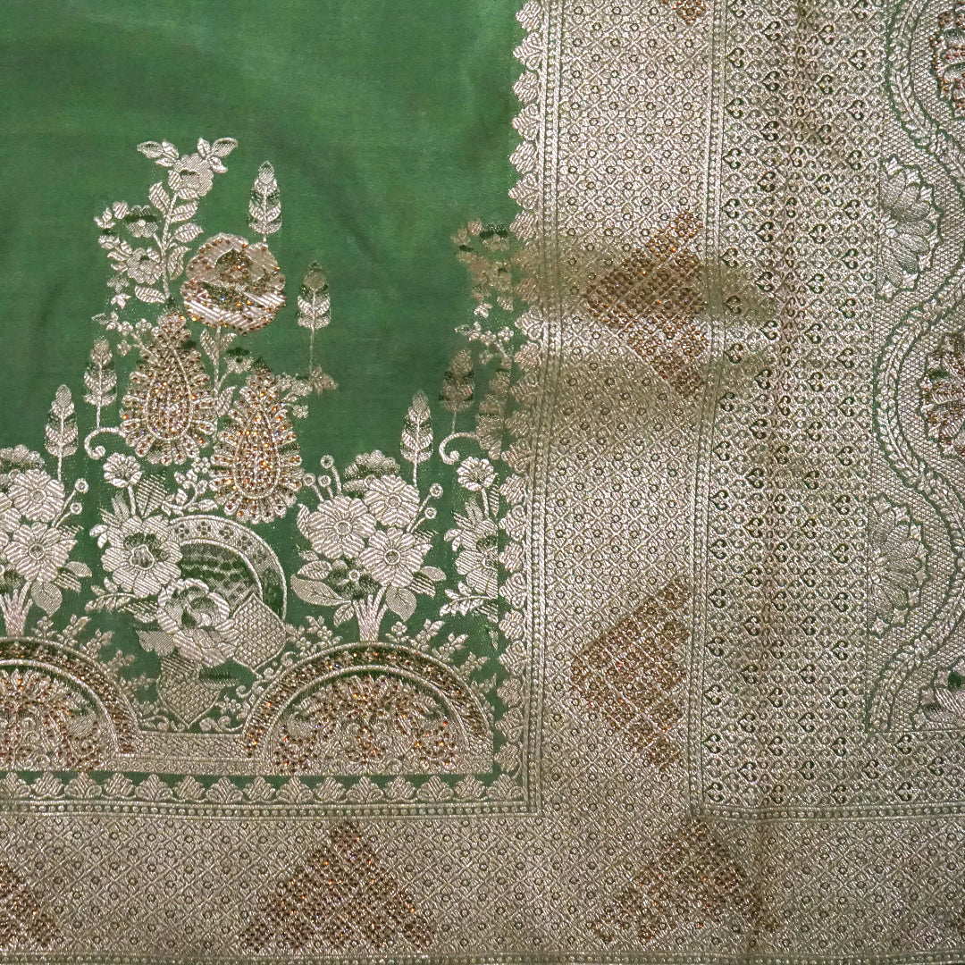 Pastel Green Madhur Sangam Silk saree with Gold - Silver Zari