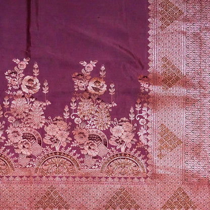 Deep Wine Madhur Sangam Silk saree with Gold and Copper Zari