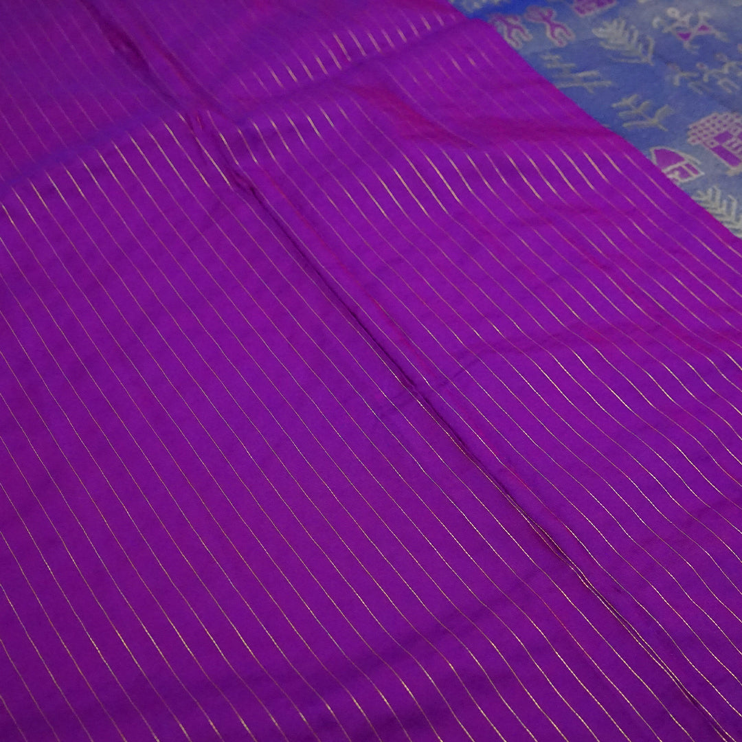 Royal purple and magenta pink Stravi Silk, highlighted with shimmering silver zari detailing.