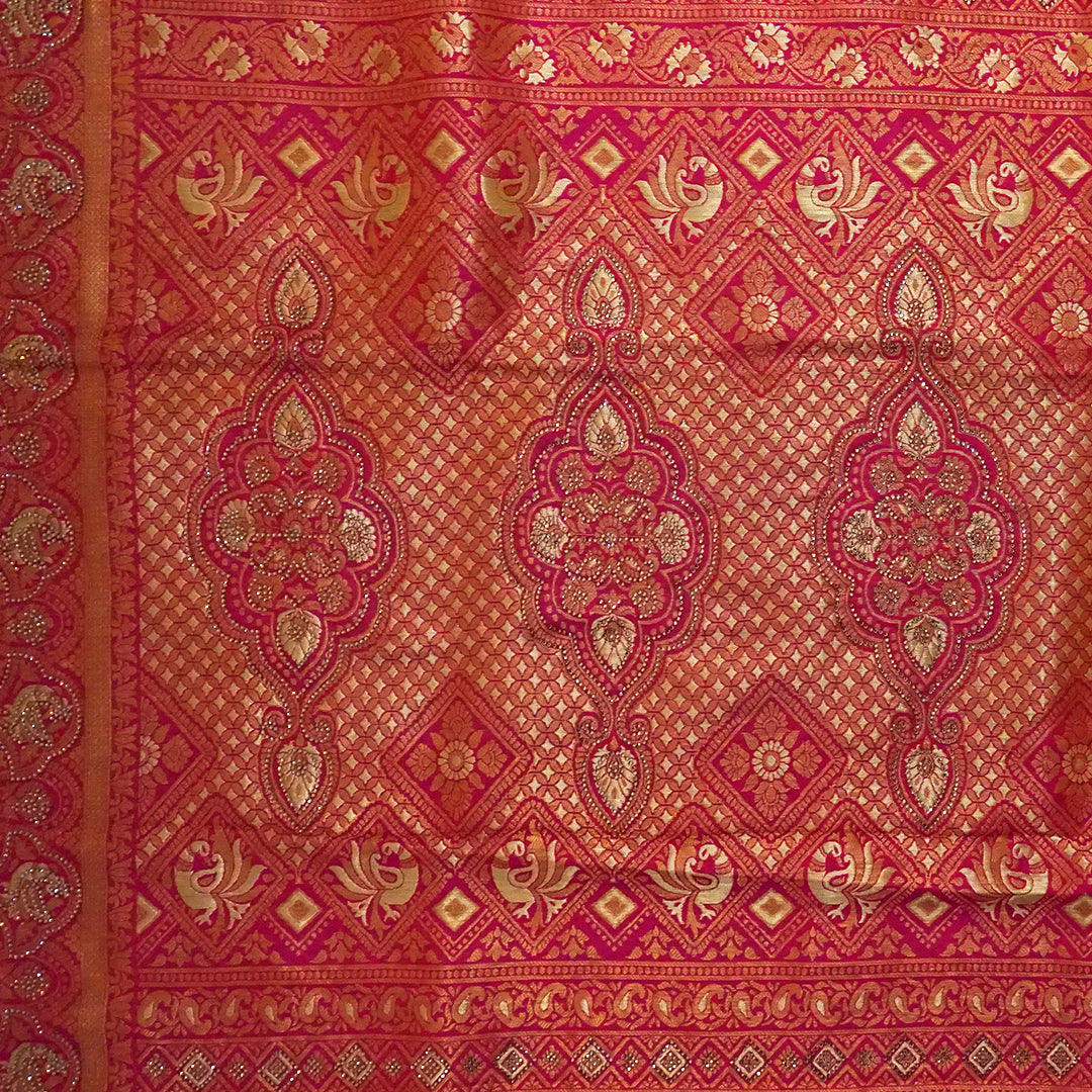 Royal magenta - Gold Raj Virasat silk saree with floral motifs and zari works