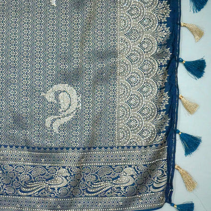 Royal Ratha Banarasi Silk in rich royal blue shade, beautifully complemented with silver zari motifs